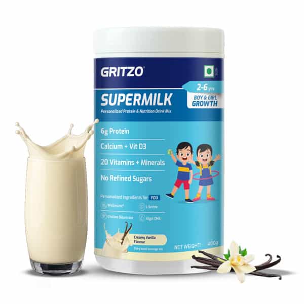 Gritzo Supermilk Growth (2-6Y Boy & Girl) | 6G Protein Powder (Creamy Vanilla | 400G)