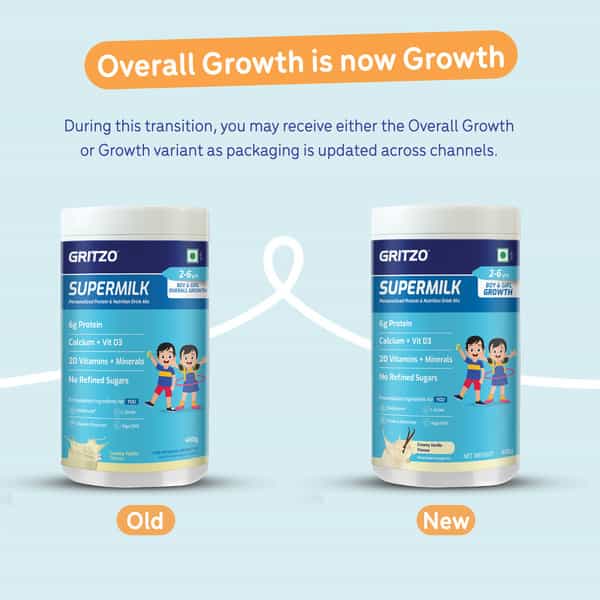Gritzo Supermilk Growth (2-6Y Boy & Girl) | 6G Protein Powder (Creamy Vanilla | 400G)