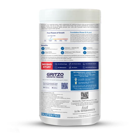 Gritzo Supermilk Overall Growth (2 - 6Y Boy & Girl) | 6G Protein Powder (Creamy Vanilla | 400G)