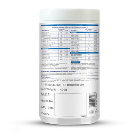 Gritzo Supermilk Overall Growth (2 - 6Y Boy & Girl) | 6G Protein Powder (Creamy Vanilla | 400G)