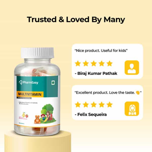 Pharmeasy Multivitamin Gummies For Kids And Adults Lemon & Strawberry Flavour Bottle Of 30 Gummies