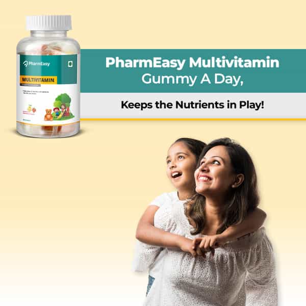 Pharmeasy Multivitamin Gummies For Kids And Adults Lemon & Strawberry Flavour Bottle Of 30 Gummies
