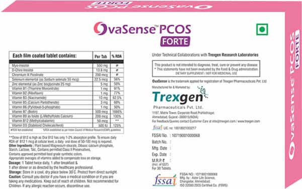 Trexgen Ovasense Pcos Forte Myo-Inositol D-Chiro Inositol Tablets - 30 Tablets