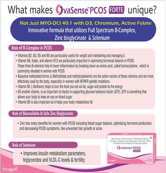 Trexgen Ovasense Pcos Forte Myo-Inositol D-Chiro Inositol Tablets - 30 Tablets