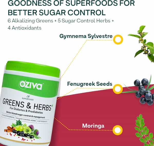Oziva Superfood Greens & Herbs For Diabetes & Prediabetes 250G | Sugar Control