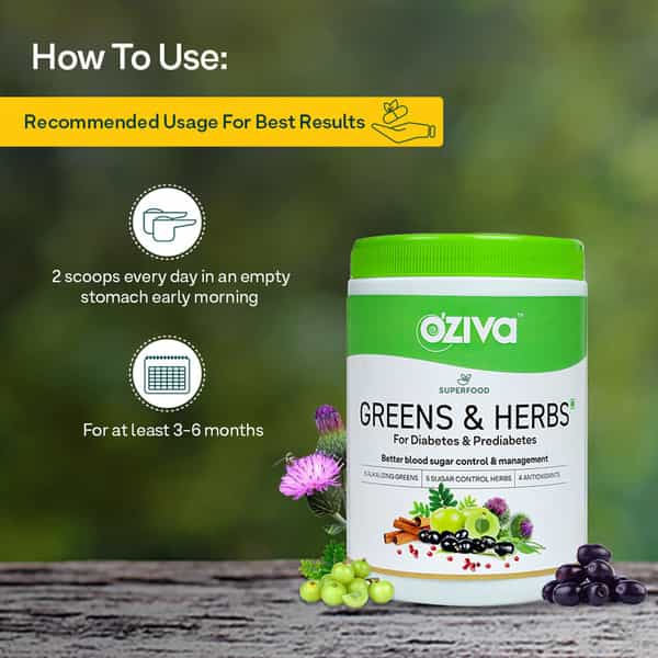 Oziva Superfood Greens & Herbs For Diabetes & Prediabetes 250G | Sugar Control