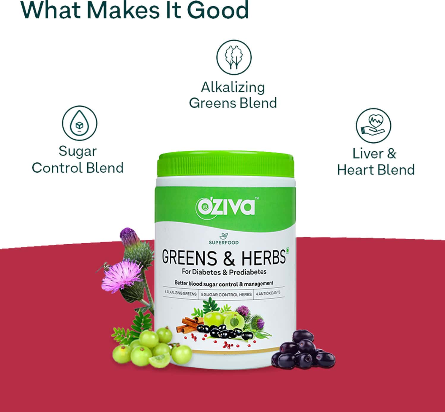 Buy OZIVA SUPERFOOD GREENS & HERBS FOR DIABETES & PREDIABETES 250G