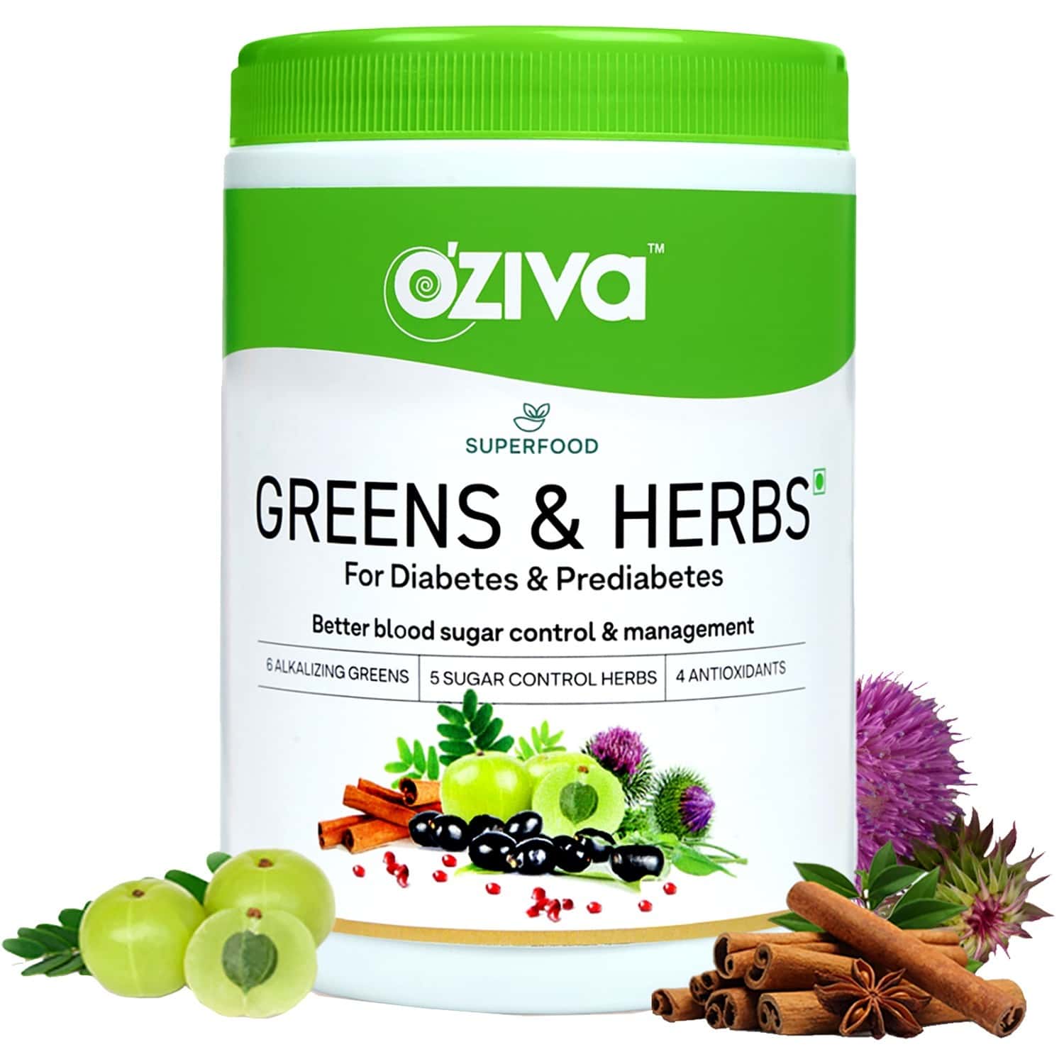 Buy Oziva Superfood Greens & Herbs For Diabetes & Prediabetes (With