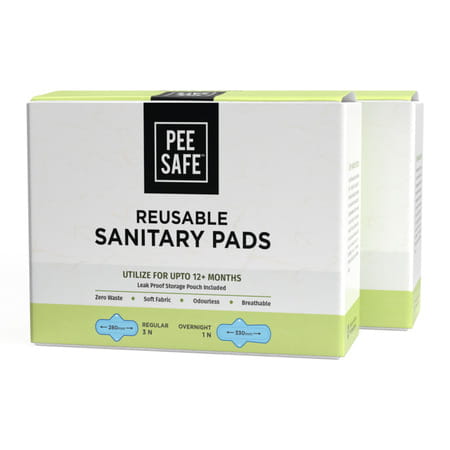 Peesafe Reusable Sanitary Pads | 6 Regular+2 Overnight Pad + 2 Leak Proof Pouch | Skin Friendly