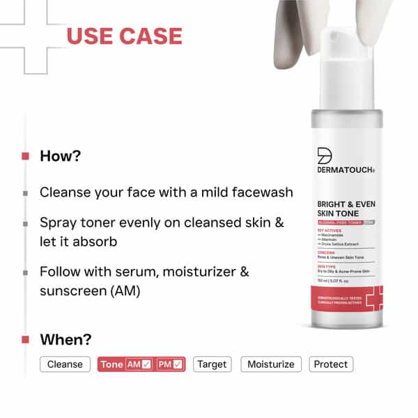 Dermatouch Bright & Even Skin Tone Alcohol Free Toner With 3% Niacinamide | All Skin Types 150Ml