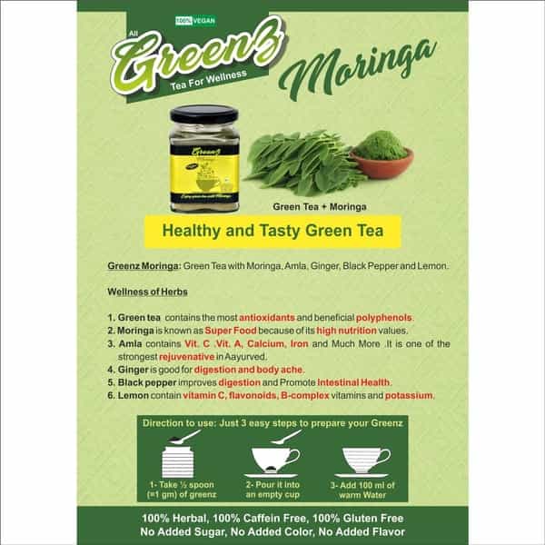 Smw's Moringa Green Tea Natural Super Food Moringa Greenz Moringa 60 Servings