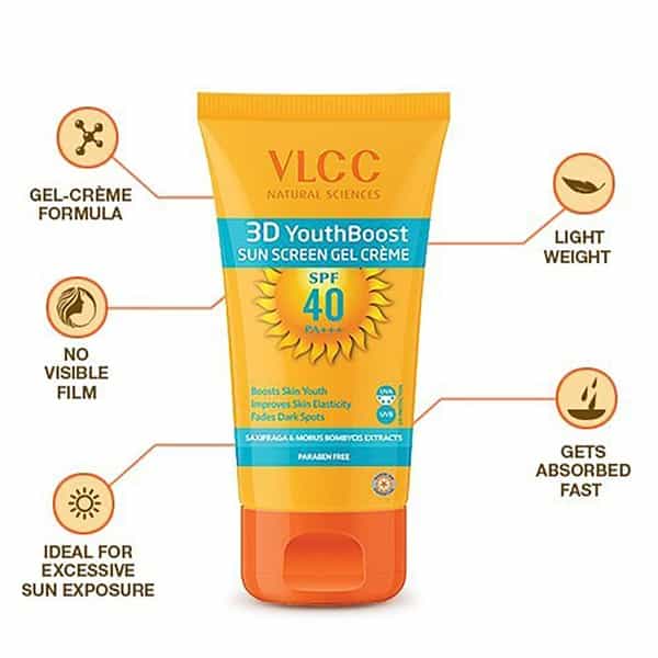 Vlcc 3D Youth Boost Spf40 Sun Screen Gel Creme Spf40 Pa+++ - 100 Gm