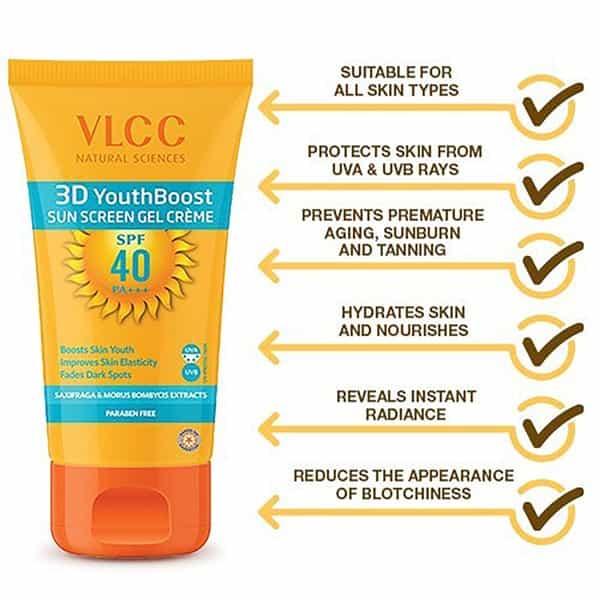 Vlcc 3D Youth Boost Spf40 Sun Screen Gel Creme Spf40 Pa+++ - 100 Gm