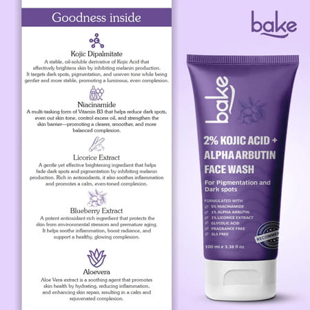 Bake 2% Kojic Brightening Face Wash With Arbutin & Niacinamide (100ml)