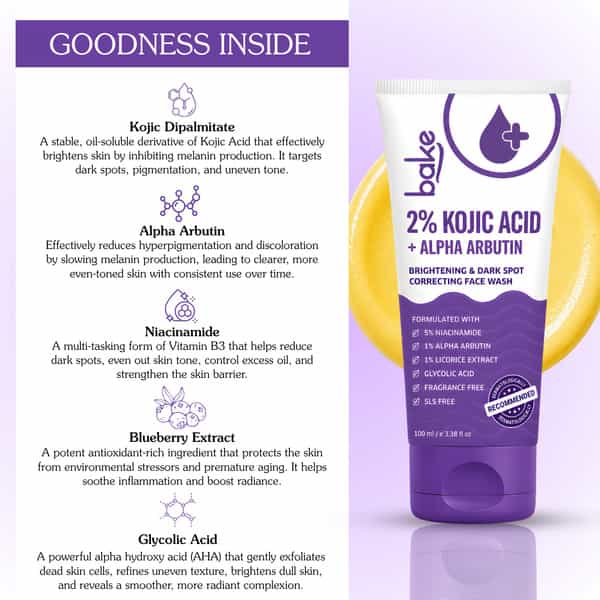 Bake 2% Kojic Brightening Face Wash With Arbutin & Niacinamide (100Ml)