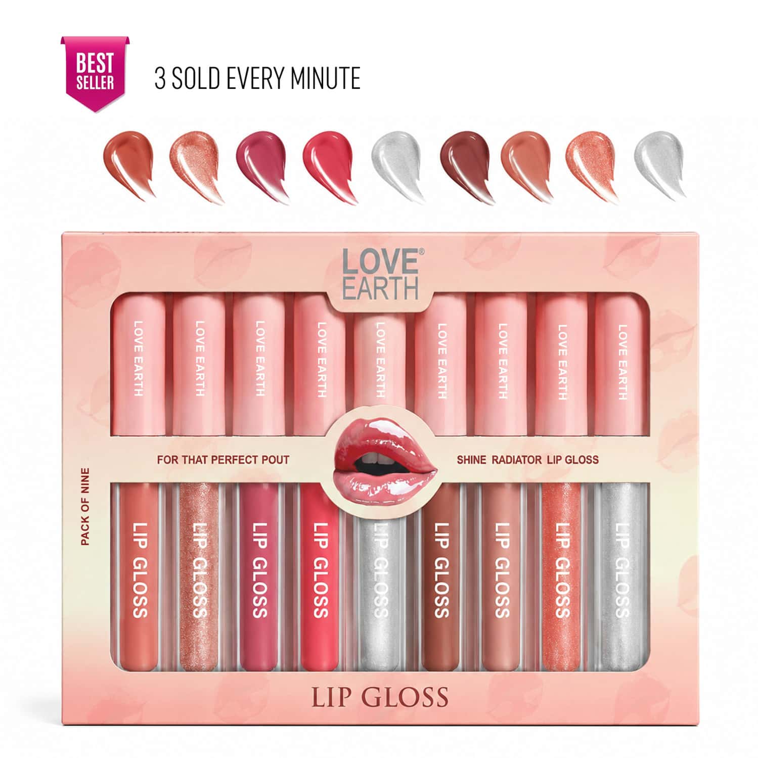 Love Earth Liquid Lip Gloss Pack Of 9 For Soft & Dewy Lips (multicolor) - 2ml Each