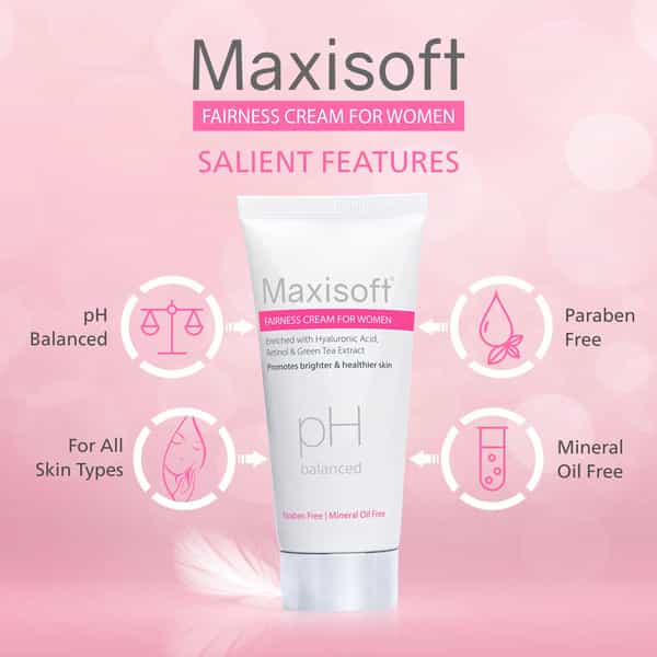 Maxisoft Fairness Cream For Women | Promotes Brighter & Healthier Skin | Tube | 50 Gm | Pack Of 4