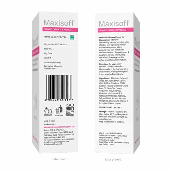 Maxisoft Fairness Cream For Women | Promotes Brighter & Healthier Skin | Tube | 50 Gm | Pack Of 4