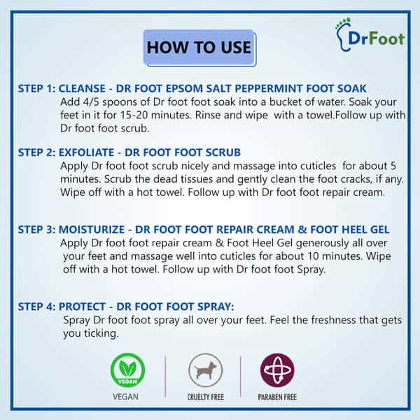 Dr Foot Care Combo (Cream + Scrub +Foot/Shoe Deodorant Spray + Epsom Salt Foot Soak )