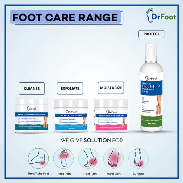 Dr Foot Care Combo (Cream + Scrub +Foot/Shoe Deodorant Spray + Epsom Salt Foot Soak )