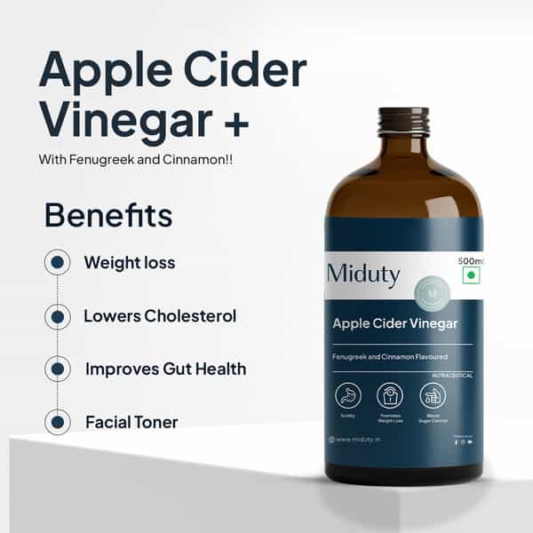 Miduty Apple Cider Vinegar - Stevia - Fenugreek - Detox - Weight Loss - Raw Acv With Mother - 500Ml