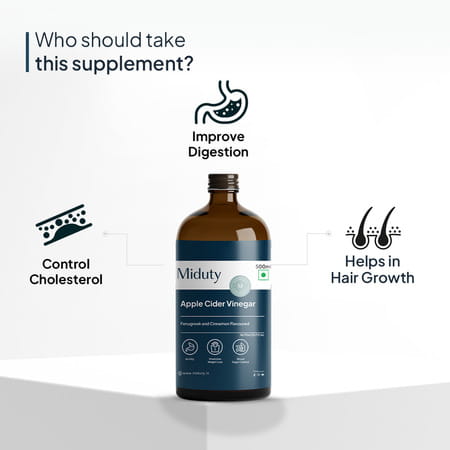 Miduty Apple Cider Vinegar - Stevia - Fenugreek - Detox - Weight Loss - Raw Acv With Mother - 500ml