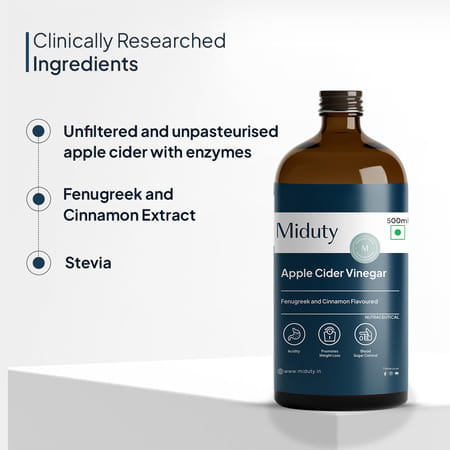Miduty Apple Cider Vinegar - Stevia - Fenugreek - Detox - Weight Loss - Raw Acv With Mother - 500ml