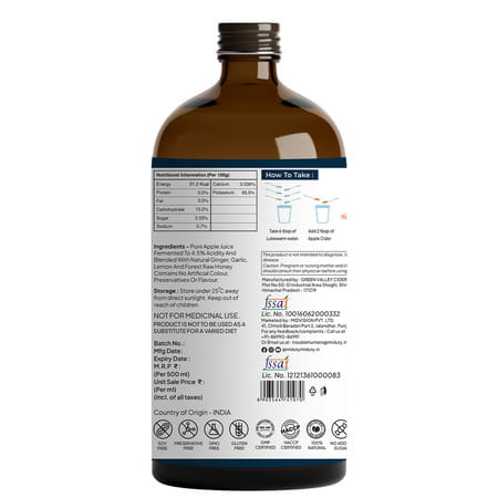 Miduty Apple Cider Vinegar - Stevia - Fenugreek - Detox - Weight Loss - Raw Acv With Mother - 500ml