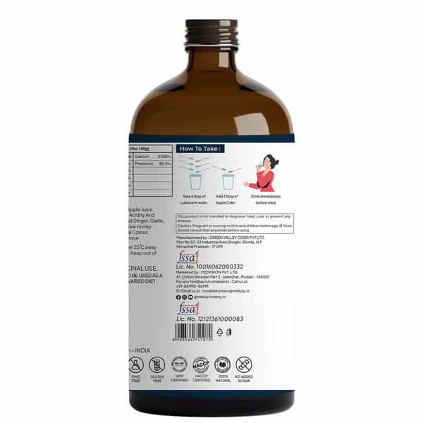 Miduty Apple Cider Vinegar - Stevia - Fenugreek - Detox - Weight Loss - Raw Acv With Mother - 500Ml