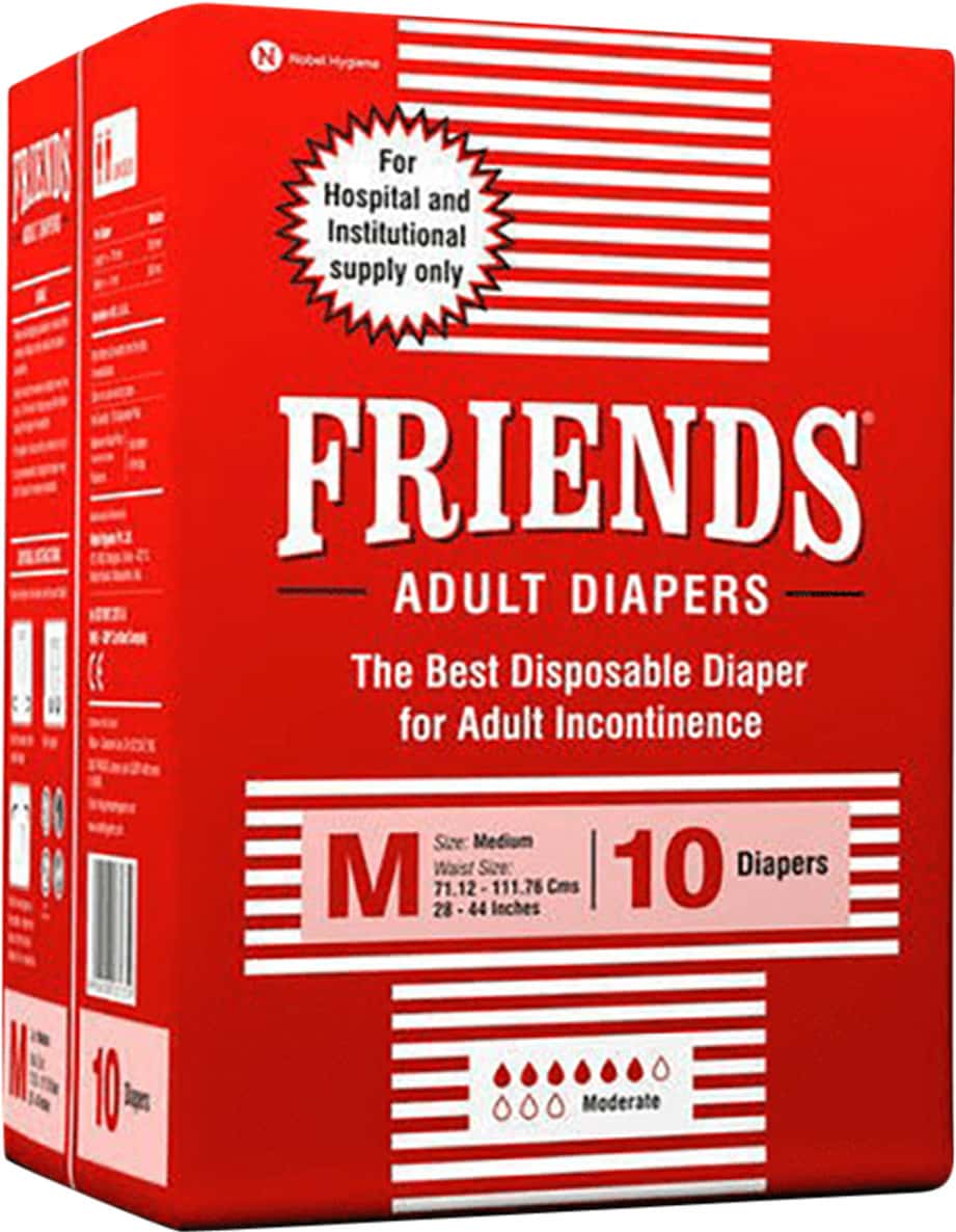 Friends Hospital Medium Adult Diapers Tape Style Waist: 27.56- 49.21 Inch