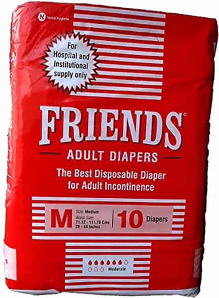 Friends Hospital Medium Adult Diapers Tape Style Waist: 27.56- 49.21 Inch