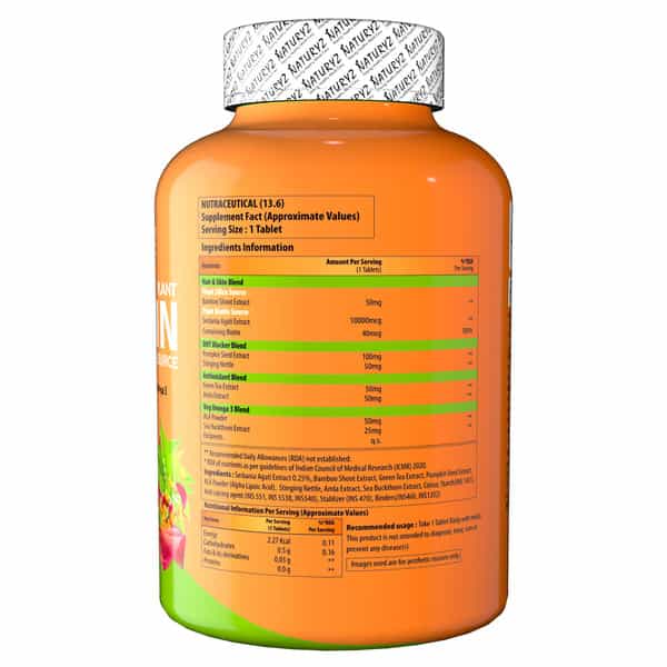 Naturyz 100% Plant Based Biotin With Dth Omega 3 Strong Hairs | Nails | Glowing Skin (60 Tablets)
