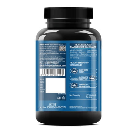 Muscleblaze Magnesium Glycinate 2000mg (440mg Elemental Magnesium) | 120 Tablets