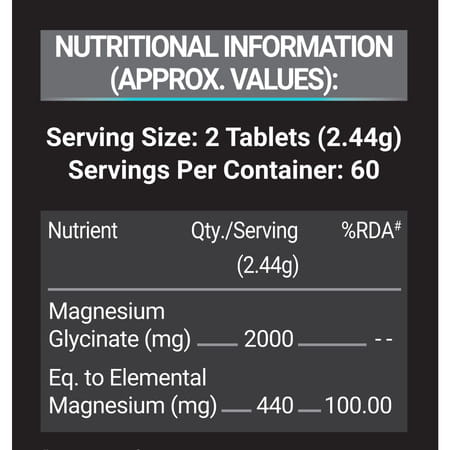 Muscleblaze Magnesium Glycinate 2000mg (440mg Elemental Magnesium) | 120 Tablets