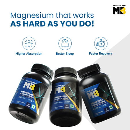 Muscleblaze Magnesium Glycinate 2000mg (440mg Elemental Magnesium) | 120 Tablets