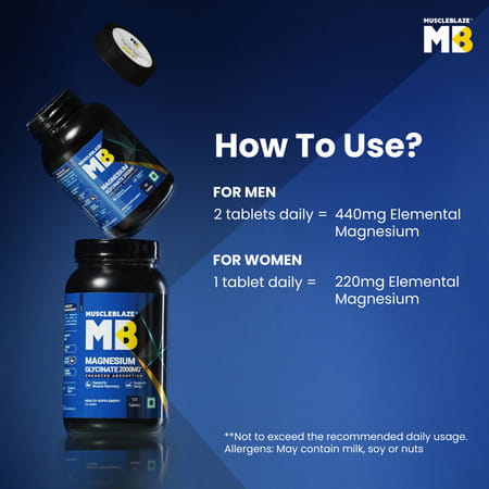 Muscleblaze Magnesium Glycinate 2000mg (440mg Elemental Magnesium) | 120 Tablets