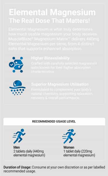 Muscleblaze Magnesium Matrix (90 Tablets) 440Mg Elemental Magnesium | Support Performance | Recovery