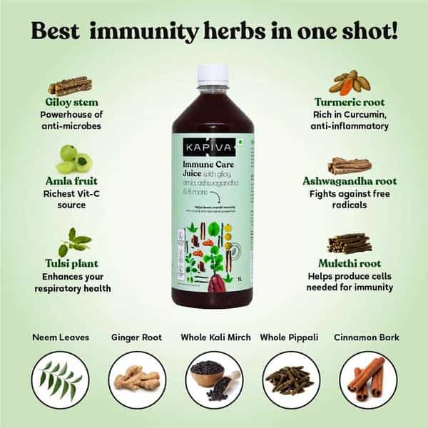 Kapiva Immune Care Juice 1L | Enriched With Amla - Giloy - Ashwagandha - And 8 More Herbs