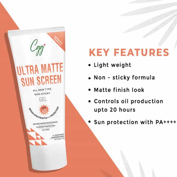Cgg Cosmetics Ultra Matte Sunscreen Gel Spf 45 Broad Spectrum Pa+++ Protection - 50Gm
