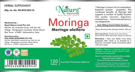 Naturz Ayurveda Moringa Tablets 120 Count Pack Of 2 Grey (2nza2944)
