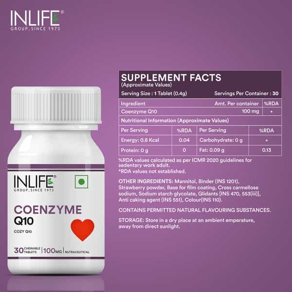 Inlife Coenzyme Q10 - 100 Mg (Ubiquinone) 30 Chewable Tablets