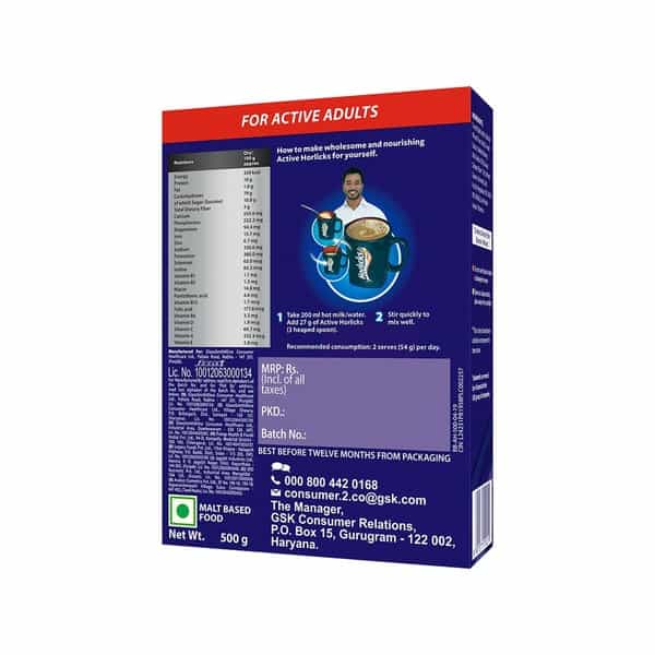 Active Horlicks Classic Malt Nutrition Drink Refill Of 500 G