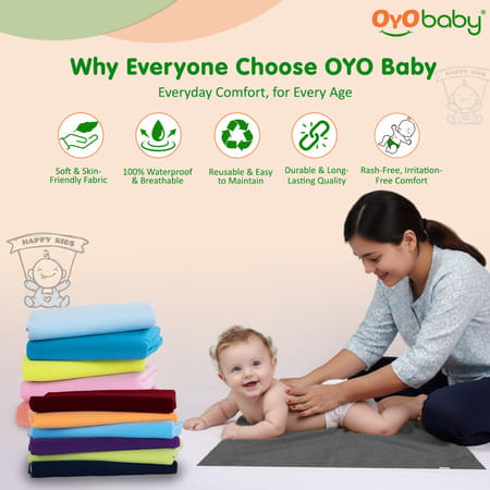 Oyo Baby Waterproof Bed Protector Baby Dry Sheet Medium Grey (70 Cm X 100 Cm)