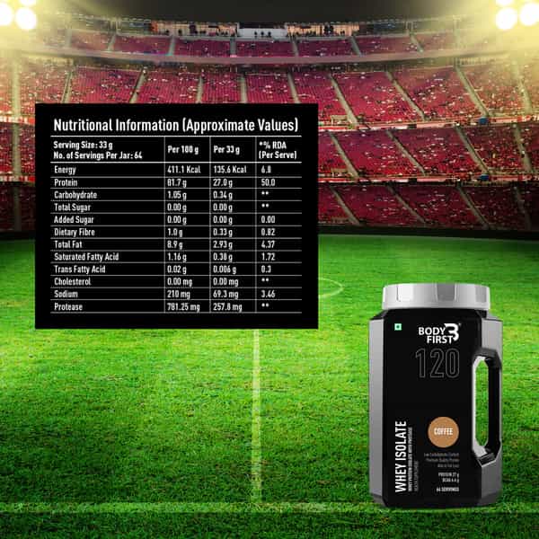 Bodyfirst Whey Isolate - Whey Protein Isolate With Protease | 64 Servings | Coffee