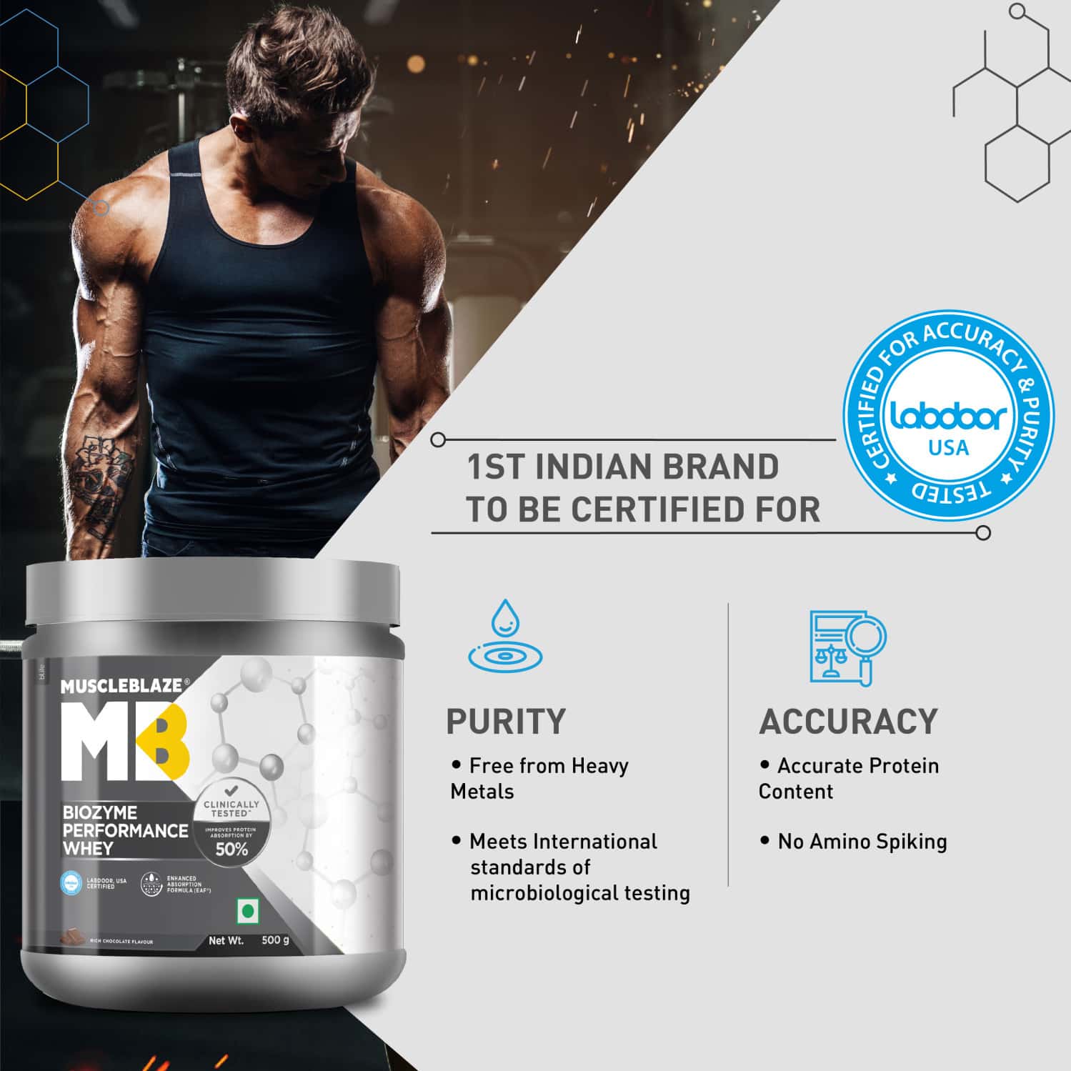 Buy MUSCLEBLAZE BIOZYME PERFORMANCE WHEY PROTEIN, LABDOOR USA CERTIFIED (RICH CHOCOLATE, 500 G