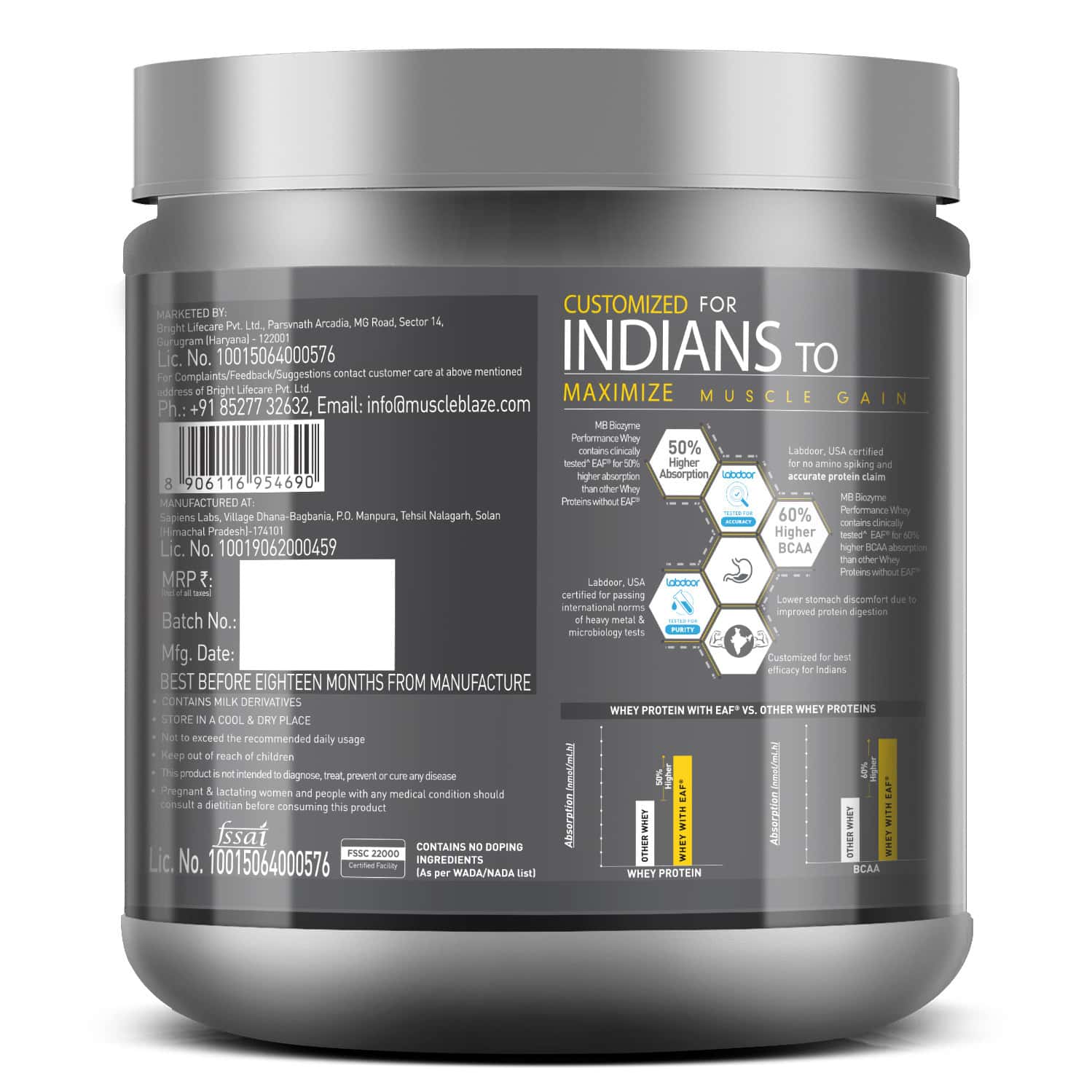 Buy MUSCLEBLAZE BIOZYME PERFORMANCE WHEY PROTEIN, LABDOOR USA CERTIFIED (RICH CHOCOLATE, 500 G