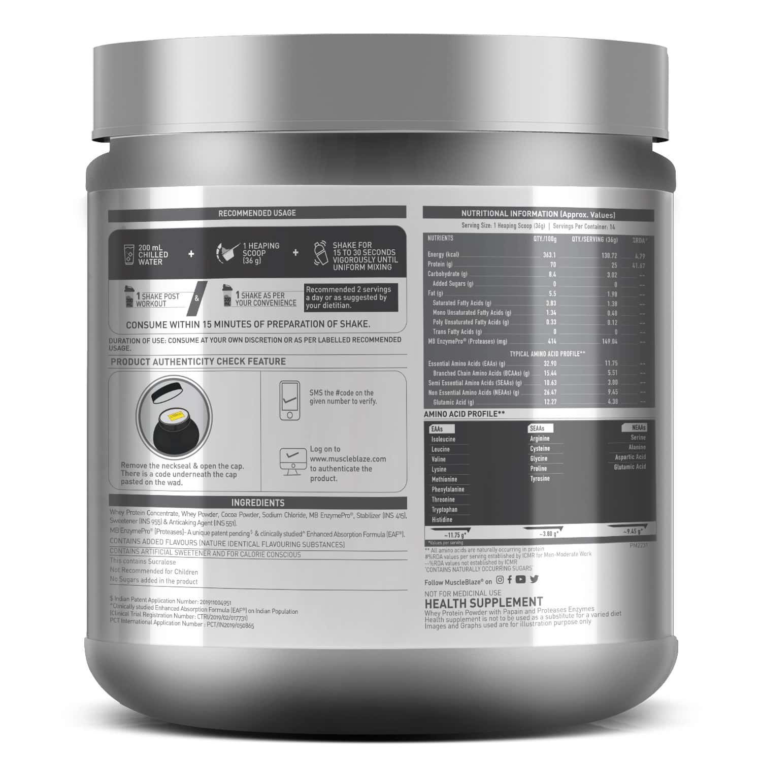 Buy MUSCLEBLAZE BIOZYME PERFORMANCE WHEY PROTEIN, LABDOOR USA CERTIFIED (RICH CHOCOLATE, 500 G