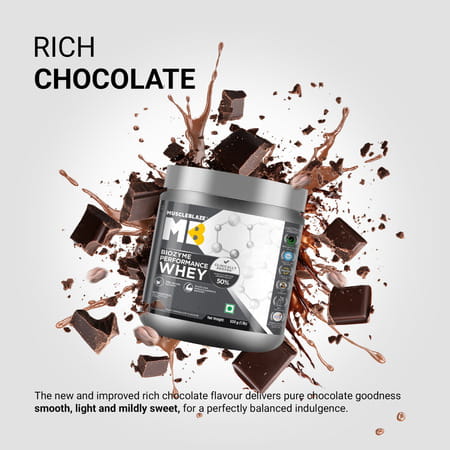 Muscleblaze Biozyme Performance Whey Protein Powder | Rich Chocolate | 500G | 25G Protein Per Scoop