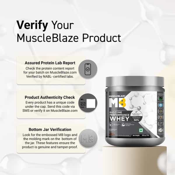 Muscleblaze Biozyme Performance Whey Protein Powder | Rich Chocolate | 500G | 25G Protein Per Scoop