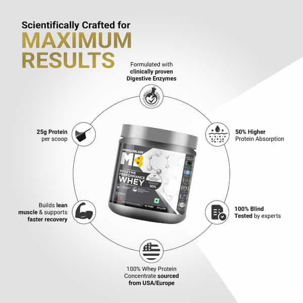 Muscleblaze Biozyme Performance Whey Protein Powder | Rich Chocolate | 500G | 25G Protein Per Scoop